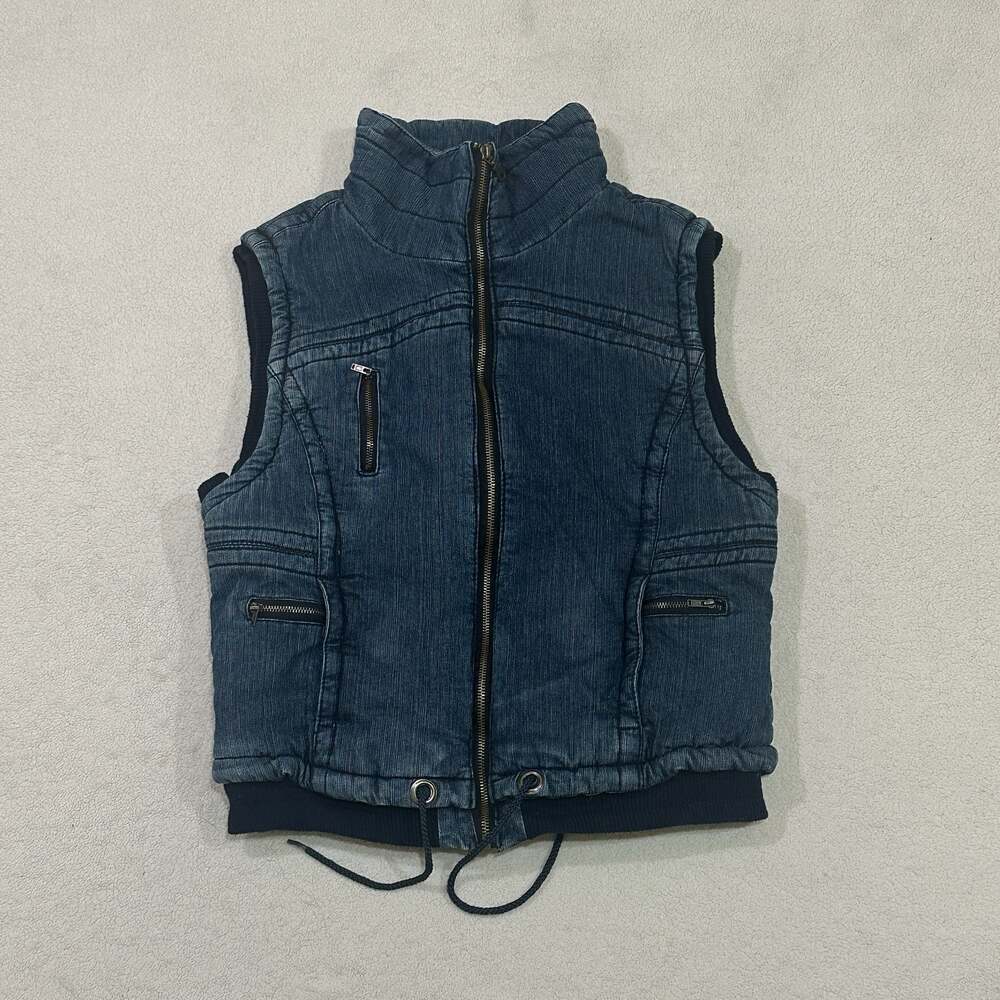Nectar Blue Denim Puffer Vest with Plaid Lining